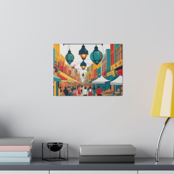 Matte canvas stretched frame, 0.75", 0.75", Oriental Marketplace scene - Image 2