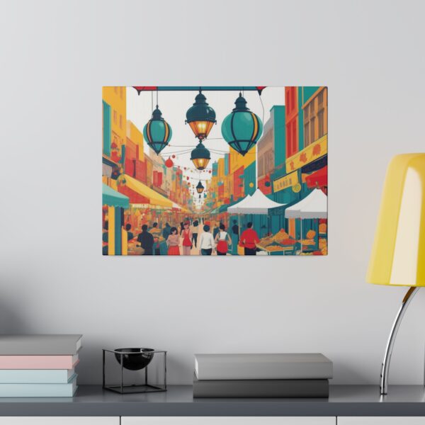 Matte canvas stretched frame, 0.75", 0.75", Oriental Marketplace scene - Image 4