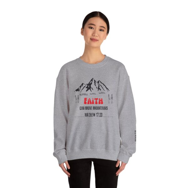 Unisex Sweat Shirt, print on sleeve - Faith Moves Mountains - Image 4