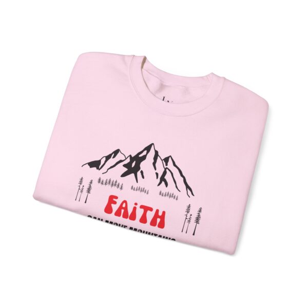 Unisex Sweat Shirt, print on sleeve - Faith Moves Mountains - Image 15