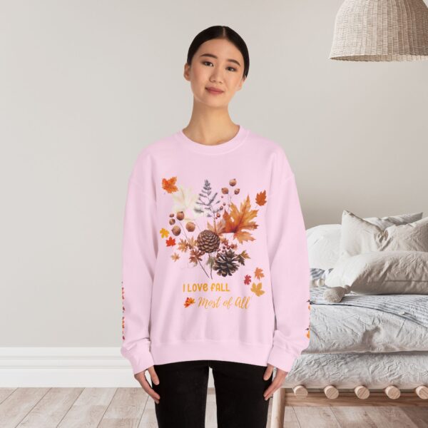 Unisex Sweat Shirt, print on sleeve - I love fall... - Image 4