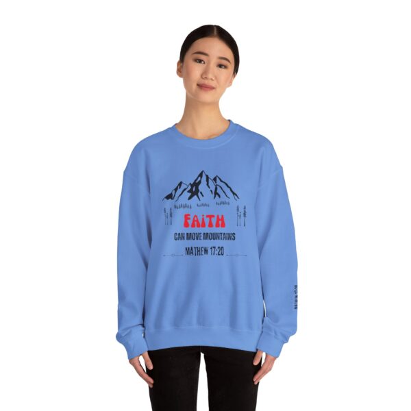 Unisex Sweat Shirt, print on sleeve - Faith Moves Mountains - Image 8