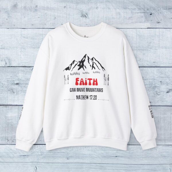 Unisex Sweat Shirt, print on sleeve - Faith Moves Mountains - Image 9