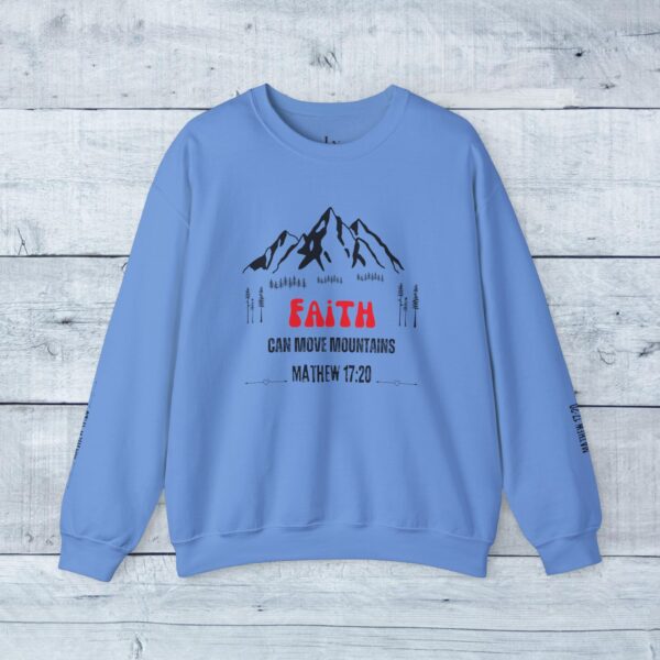 Unisex Sweat Shirt, print on sleeve - Faith Moves Mountains - Image 5