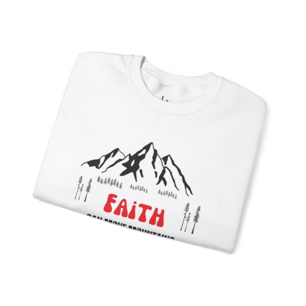 Unisex Sweat Shirt, print on sleeve - Faith Moves Mountains - Image 11