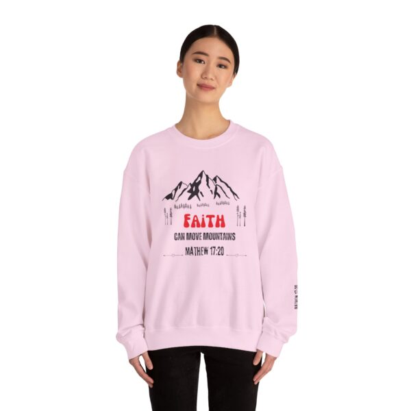 Unisex Sweat Shirt, print on sleeve - Faith Moves Mountains - Image 16